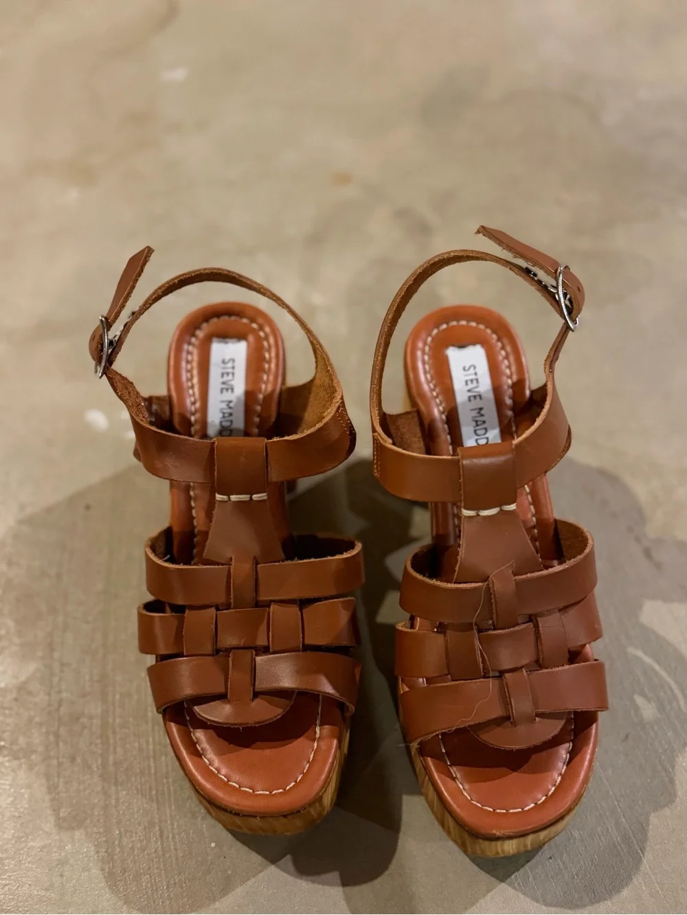 Steve Madden Cognac Woven Leather Platform Heels